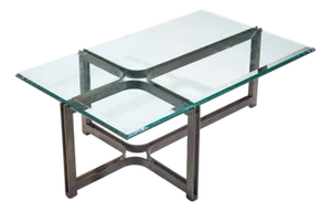 Tom Lopinski for Dunbar Mid Century Bronze, Rosewood and Glass Coffee Table