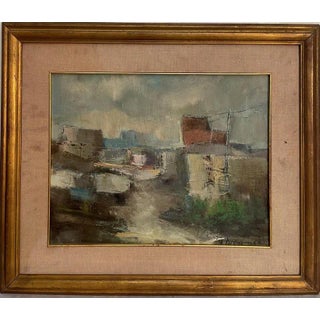 Pietro Virgilio Lietti, Figures Along The Canal, 1900s, Oil on Panel, Framed For Sale