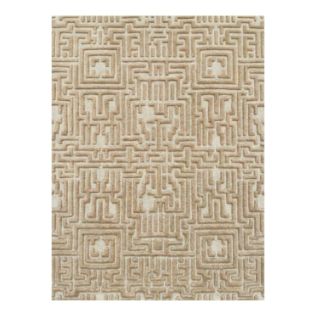 Theseus Hand-Tufted Maze Rug, Wheat Tan, 9x12 For Sale