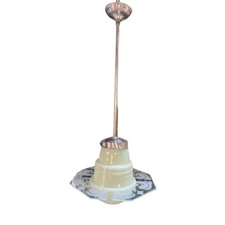 Art Deco Ceiling Lamp in Light Green Opal Glass, 1930s For Sale