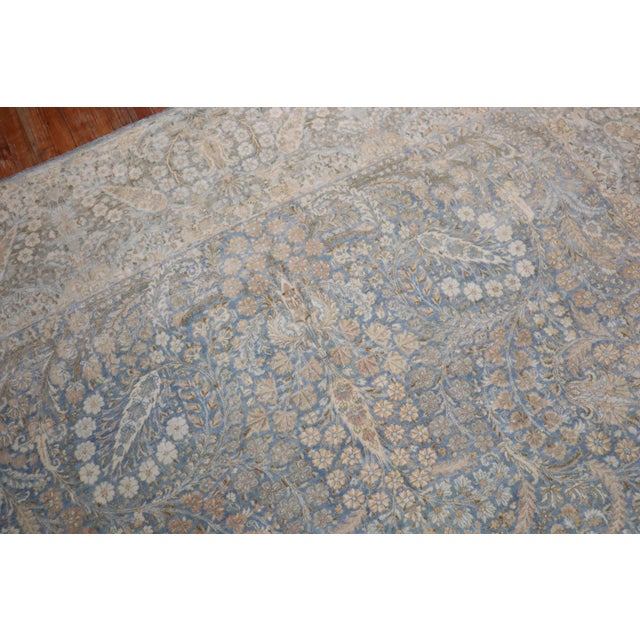 Textile Fancy Light Blue Antique Persian Kerman Room Size Rug - 8'9" x 11'7" For Sale - Image 7 of 18