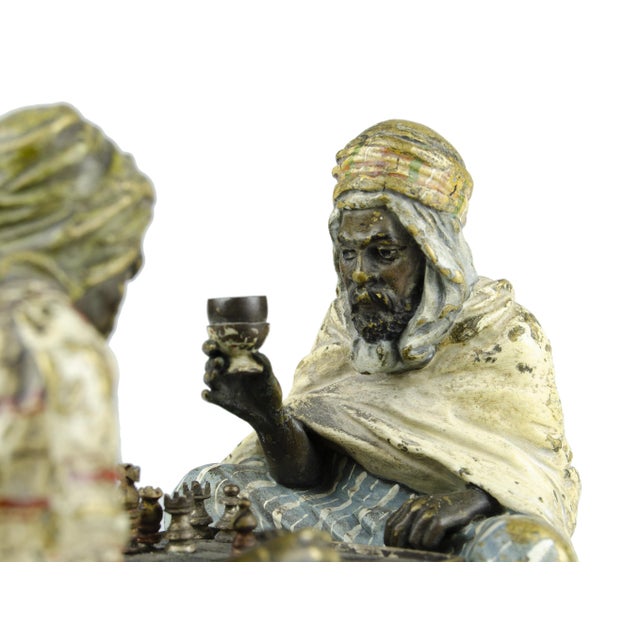 Late 19th Century Late 19th Century Vienna Secession Cold-Painted Bronze Small Sculpture of Two Men Playing Chess by Franz Bergmann/Nam Greb, Austria For Sale - Image 5 of 9