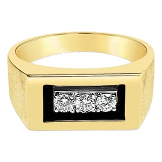 Three Stone Diamond Wedding Band with Brushed Satin Trim, Size 10 For Sale