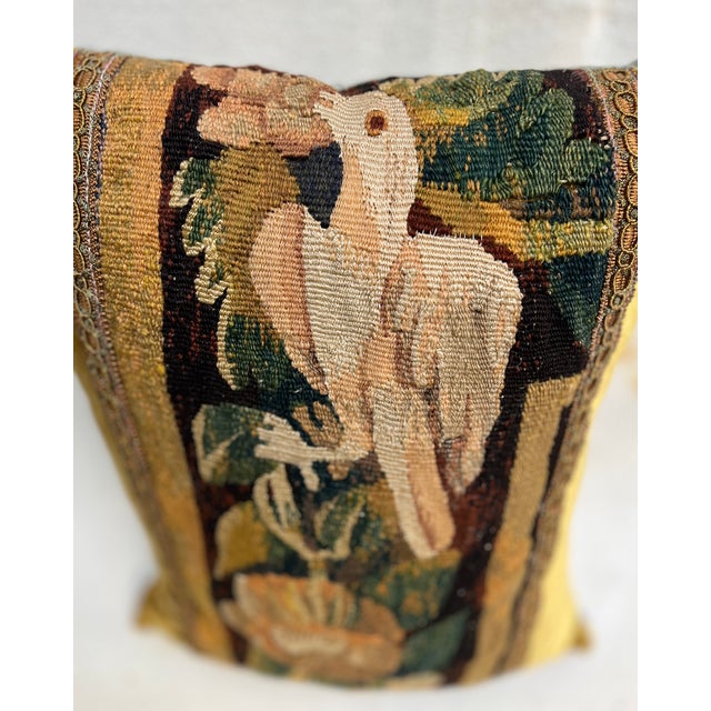 Traditional Pillow With 18th Century Tapestry - Bird Pecking at a Fruit For Sale - Image 3 of 5