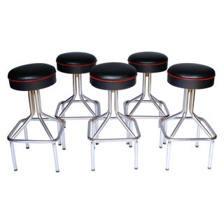 Tubular Steel Bar Stools - Set of 5 For Sale