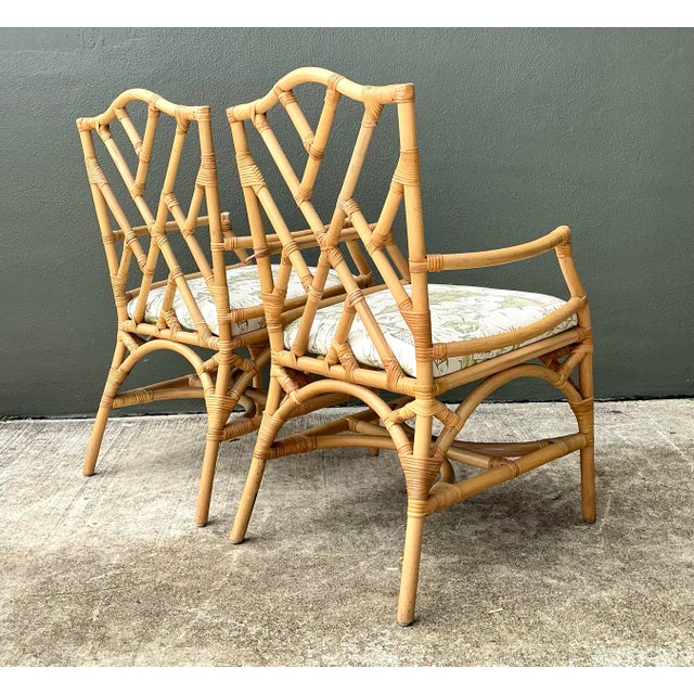 Vintage Coastal Chinese Chippendale Rattan Armchairs – A Pair For Sale - Image 11 of 12