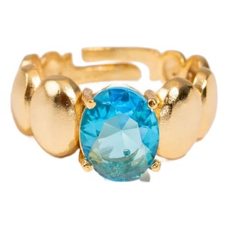 Ocean Glow Blue Topaz Gold Adjustable Ring, Size 4 For Sale