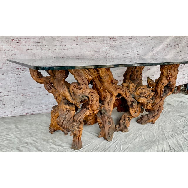 Vintage Sculptural Natural Burlwood Root Dining Table With Rectangular Glass Top For Sale - Image 11 of 18