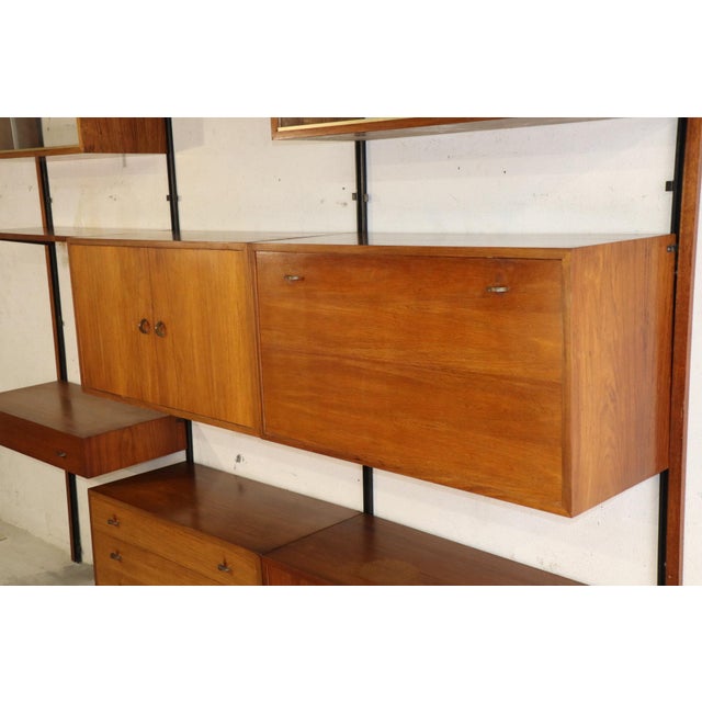 Modular Wall-Mounted Bookcase in Teak and Brass, 1960s For Sale - Image 9 of 18