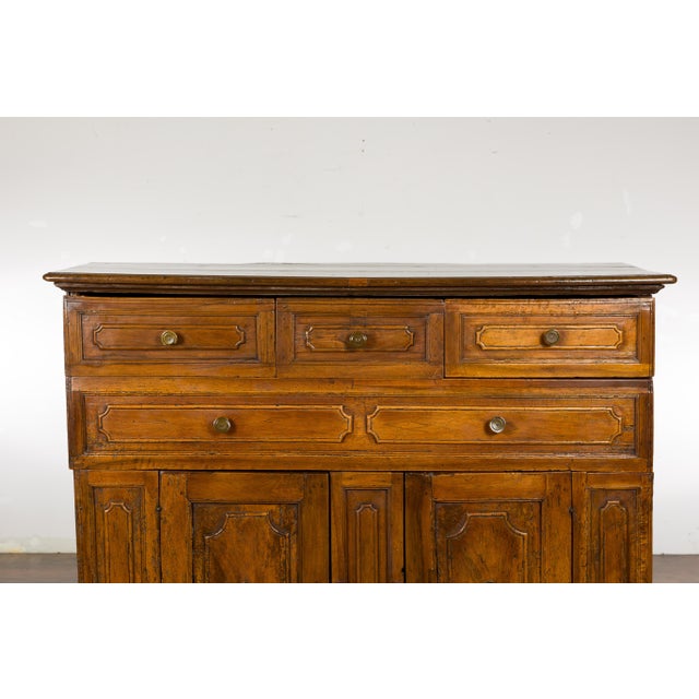 Italian 18th Century Walnut Credenza with Four Drawers, Two Doors, Bracket Feet For Sale - Image 9 of 12