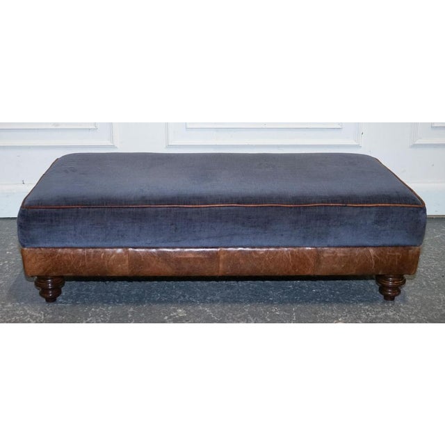 Large Tetrad Constable Ottoman in Blue Fabric and Leather Base For Sale - Image 13 of 15