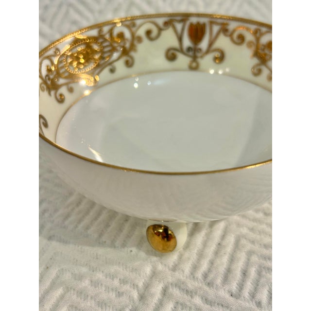Ceramic Vintage Noritake No. 175 “Christmas Ball” Hand-Painted Condiment Bowl With Ladle, Japan c.1911–1940 For Sale - Image 7 of 8