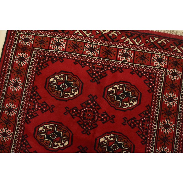 Turkmen Runner 3’3” X 9’6” Red Wool Vintage Tribal Hand-Knotted Oriental Rug For Sale In Philadelphia - Image 6 of 12