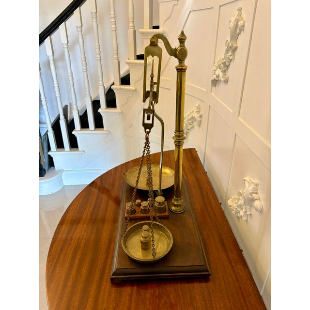 Antique Victorian Apothecary Balance Scales in Brass and Mahogany with Weights from Day & Millward, 1880, Set of 10 For Sale - Image 9 of 14