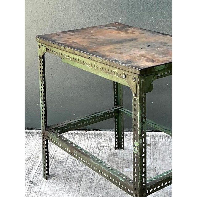 Vintage Industrial Metal and Wood Workbench Table For Sale - Image 4 of 12