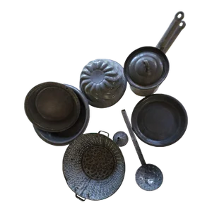 Vintage Gray Enamelware and Graniteware Rustic Kitchen Decor - 10 Piece Set