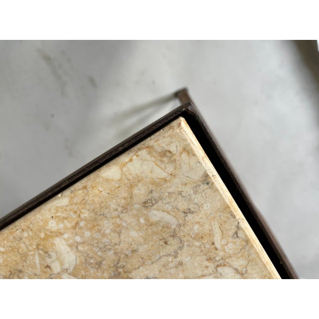 French Artisan Coffee Table in Wrought Iron and Travertine Top, 1920s For Sale - Image 9 of 10
