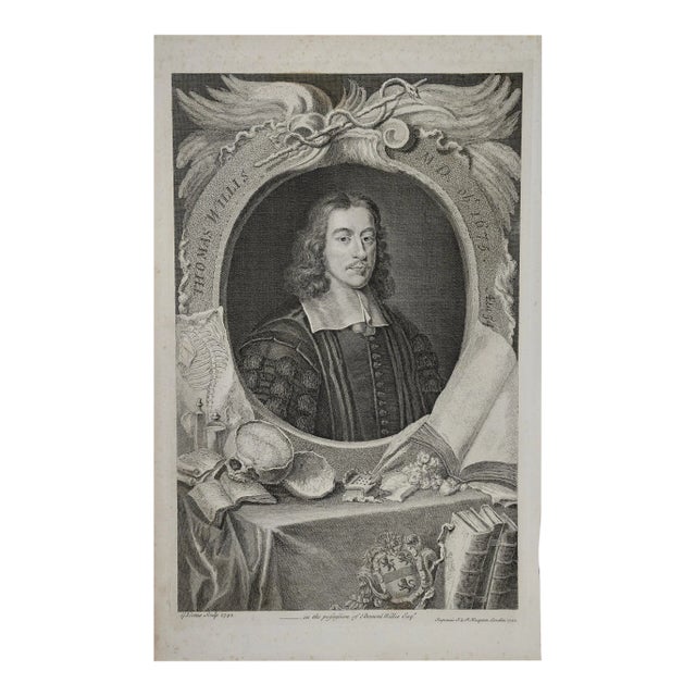 Thomas Willis, Md, 17th C. Pioneer of Neurology & Psychiatry: 18th C. Portrait, by George Vertue, 1742 For Sale