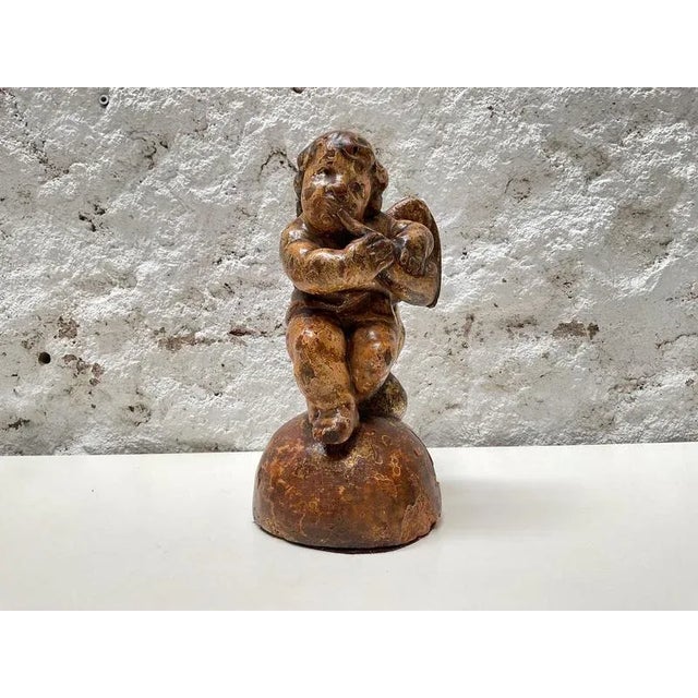 Spanish Gilded and Polychrome Wooden Cherub, 1930s For Sale - Image 11 of 12