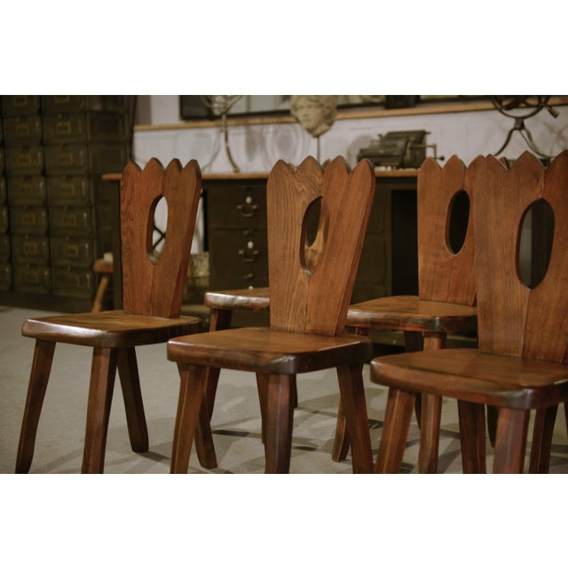 1950s Brutalist Chairs in Elm from Aranjou, 1950s, Set of 8 For Sale - Image 5 of 14