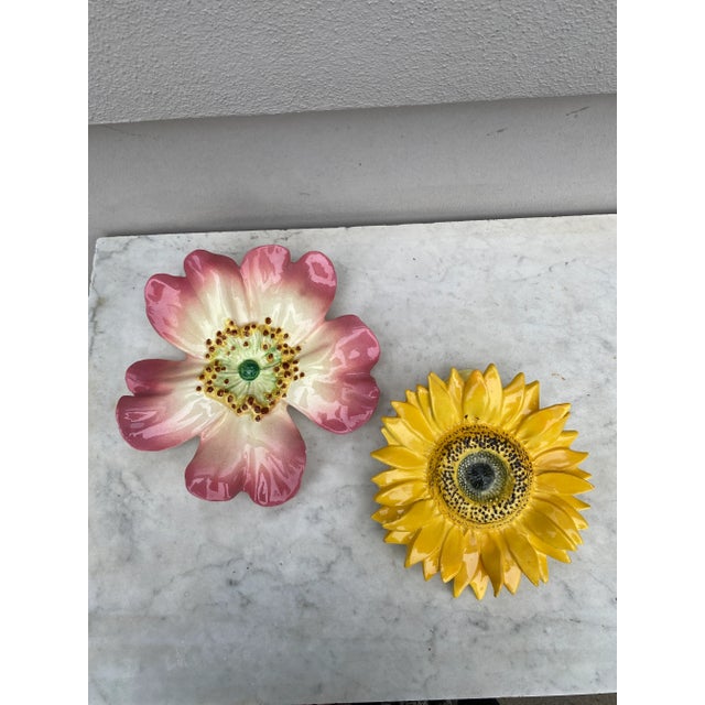 Rare Majolica Pink Sunflower Wall Pocket Delphin Massier, Circa 1880 For Sale In Austin - Image 6 of 7