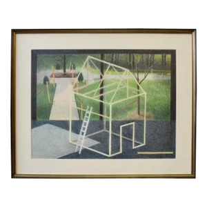 Vintage Large-Scale Postmodern Pencil Illustration, "Under Construction," by Janet Sorenson, Circa Late 1980s/1990s
