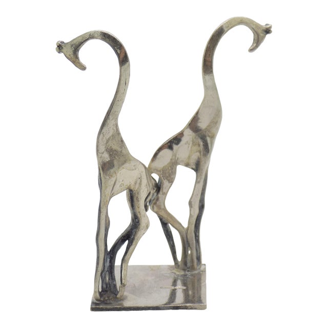 Vintage Italian Handmade Genuine Silver Modern Design Giraffes Figurine Miniature For Sale