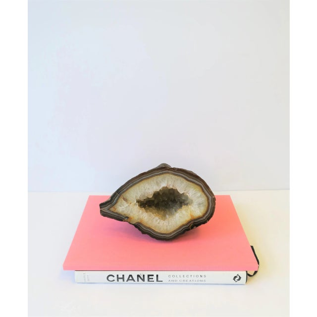 Brown Natural Agate Geode White and Brown Scuplture For Sale - Image 8 of 9