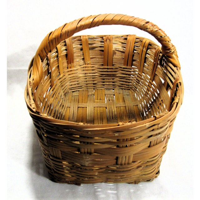 Mid-Century Modern Vintage Rustic Woven Gathering Basket 13" Long For Sale - Image 3 of 10