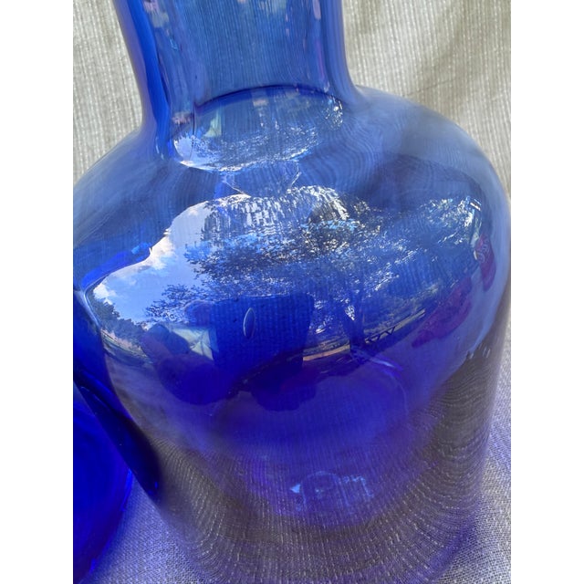 Mid-Century Modern Heavy Vintage Handblown Cobalt Bottles a Pair For Sale - Image 3 of 12