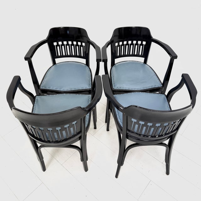 Elegant and rare set of four Vienna Secession armchairs, model no. 714, manufactured by Jacob & Josef Kohn and designed by...