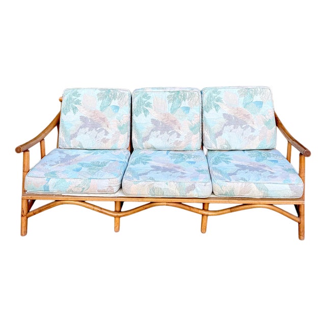 Vintage Ficks Reed Style Mid-Century Rattan Bamboo Sofa For Sale