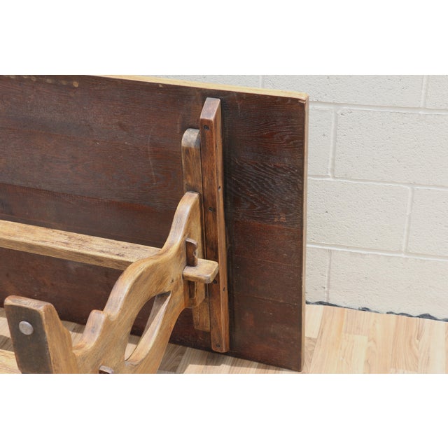Antique American Oak & Cherry Trestle Dining Table, c.1930s | Rustic Farmhouse Kitchen Table With Solid Wood Construction For Sale - Image 18 of 18