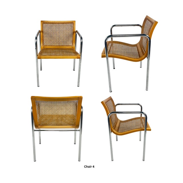 1970s 1970s Italian MCM Curved Cane & Chrome Chairs Set of (4) For Sale - Image 5 of 7