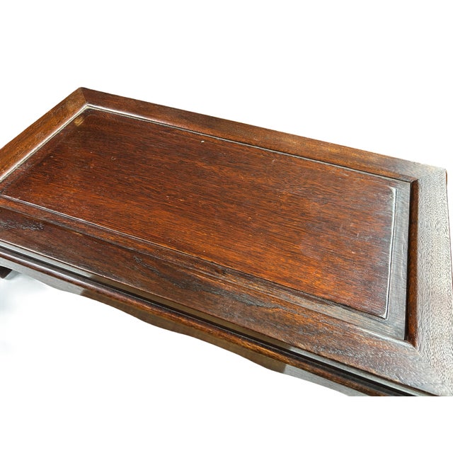 1980s Oriental Brown Stain Scalloped Apron Rectangular Display Easel Stand For Sale - Image 5 of 5