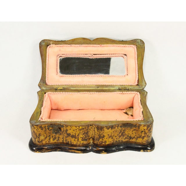 Early 19th C. Carved Wood Wavy Box Sponge Spatter Finish With Mirror & Pink Silk For Sale - Image 4 of 13