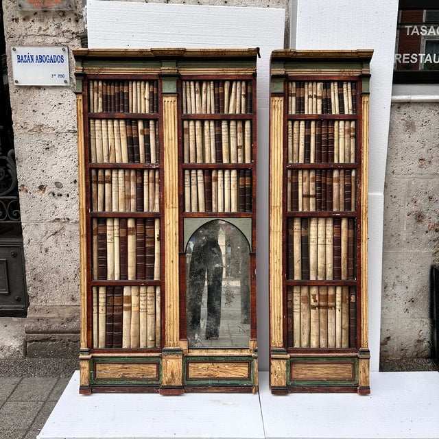 Beige 19th Century Trompe L'oeil Panels in Wood, Mirror and Leather, England, Set of 2 For Sale - Image 8 of 18