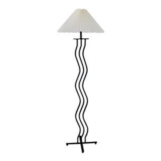 Post Modern Memphis Style Black Squiggle Floor Lamp With Danish Pleated Shade For Sale