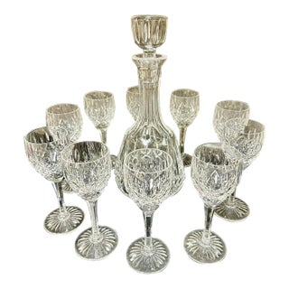 Late 20th Century Atlantis Crystal Ships Decanter and 10 Wine Glasses Made in Portugal- Set of 10 For Sale