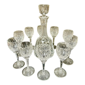 Late 20th Century Atlantis Crystal Ships Decanter and Wine Glasses Made in Portugal- Set of 10