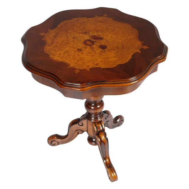 Solid Carved Walnut Sorrentine Coffee Table with Inlaid Top, 1930s For Sale - Image 4 of 4