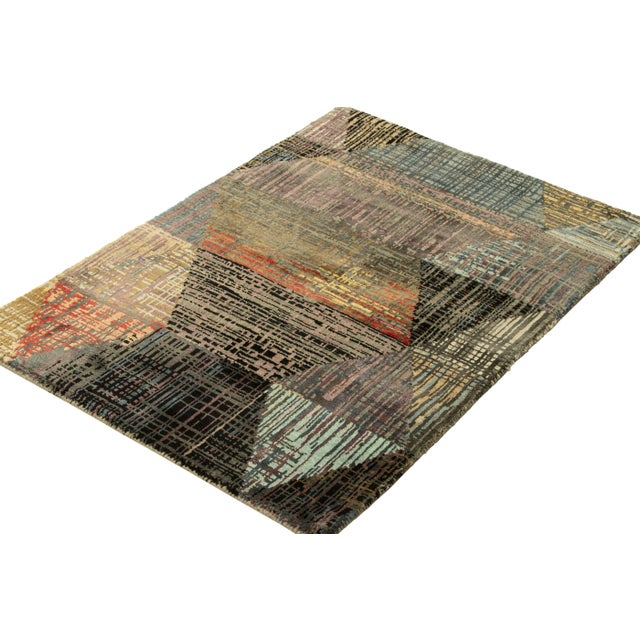 Rug & Kilim Rug & Kilim’s Abstract Rug With Polychromatic Striae and Geometric Patterns For Sale - Image 4 of 8