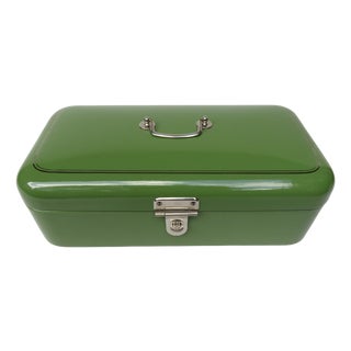 Art Nouveau Forest Green Enamelled Bread Box, 1890s For Sale