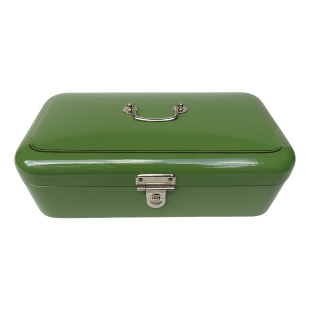 Art Nouveau Forest Green Enamelled Bread Box, 1890s For Sale