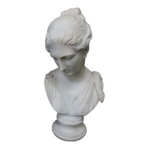 Emil Wolff Hand Carved Marble Bust of Diana With Deer Pelt Sash