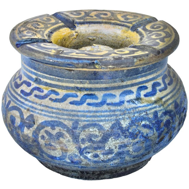 Moroccan Antique Handmade Moroccan Ceramic Ashtray With Blues For Sale - Image 3 of 10