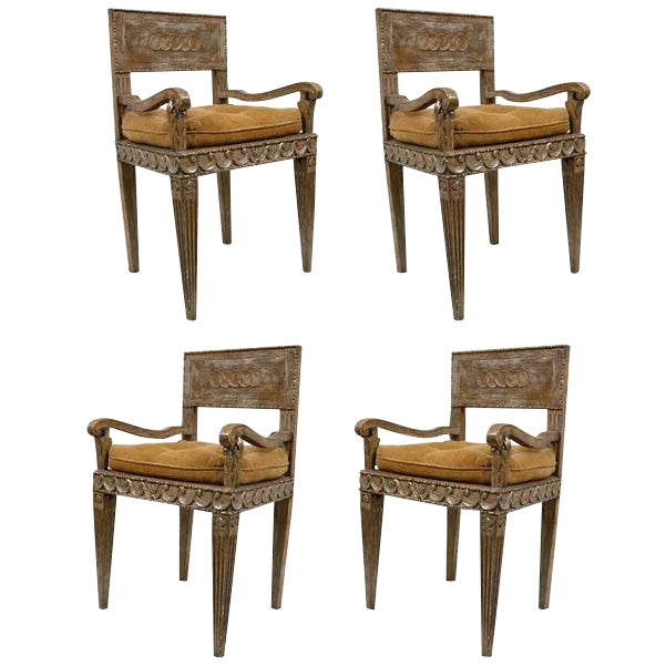 18th C. Italian Silverleafed Armchairs Set of 4 For Sale