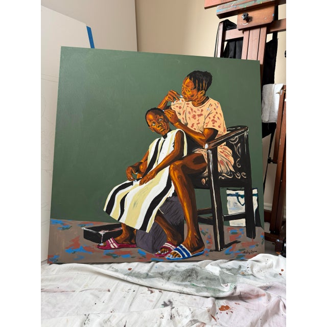 2020s The Grooming , Acrylic Painting on Canvas by Emmanuel Akolo For Sale - Image 5 of 11