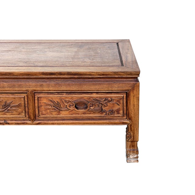 Vintage Natural Wood Pattern Rectangular Drawers Low Coffee Table For Sale - Image 10 of 13