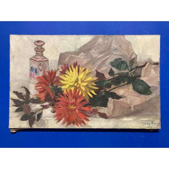 Charley Garry, Still Life with Ceramics and Dahlias, 1920s, Oil on Canvas For Sale - Image 16 of 16